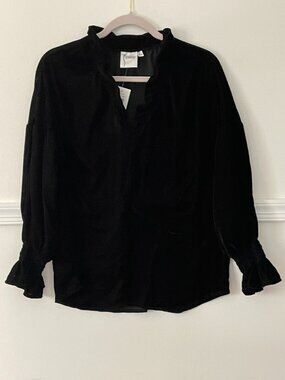 Finley NWT Black Velvet Shirt Blouse Size S